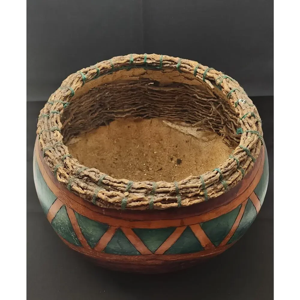 Natural Gourd Basket weaved twigs and hand painted